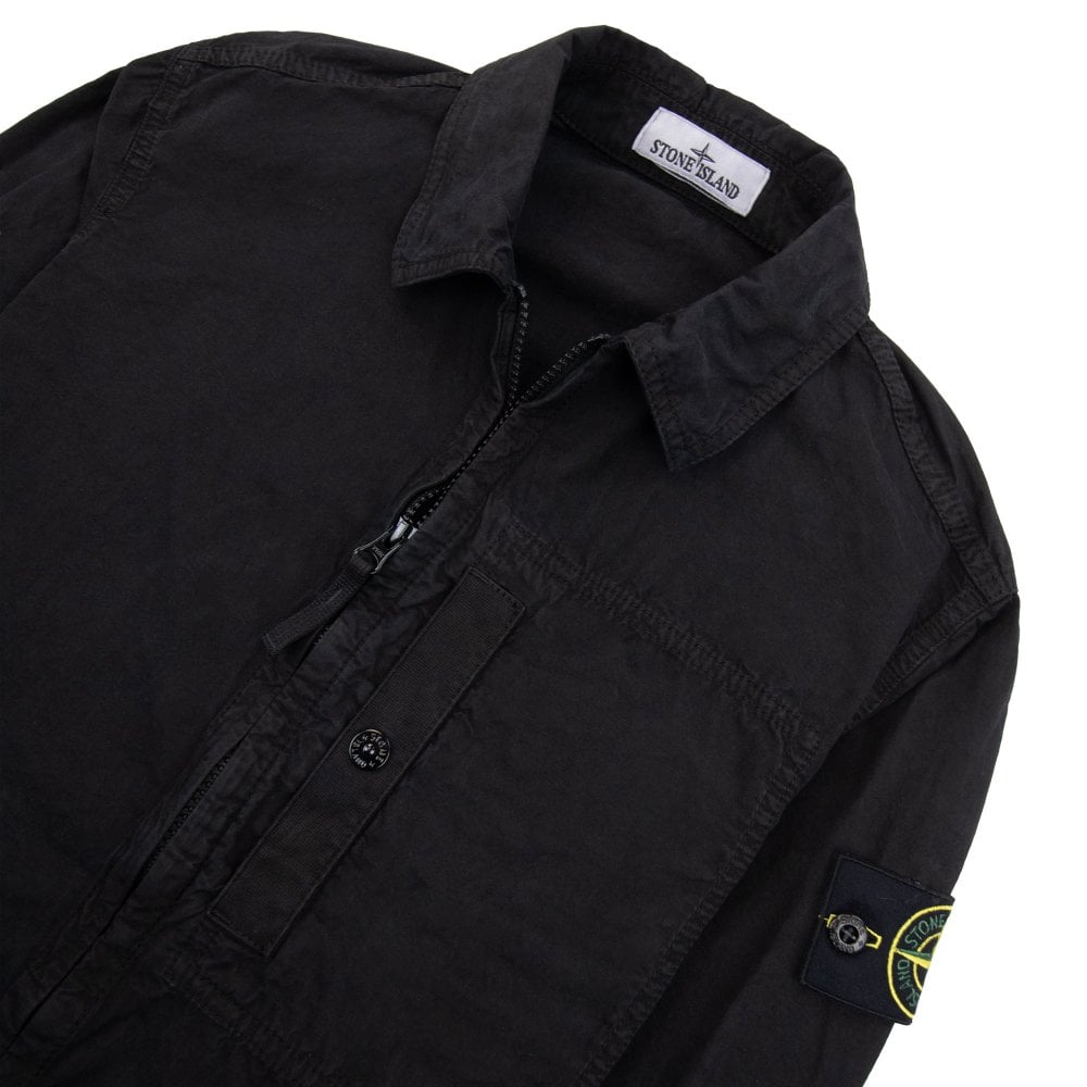 Stone Island Brushed Organic Cotton Canvas Overshirt In Black