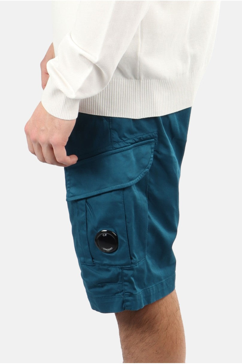 Cp Company 116A Satin Stretch Cargo Shorts In Ink Blue